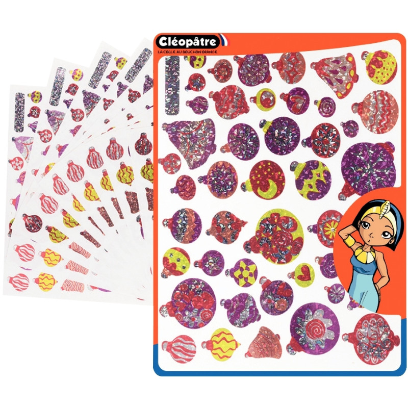 Pochette de 376 gommettes boules de Noël holographiques