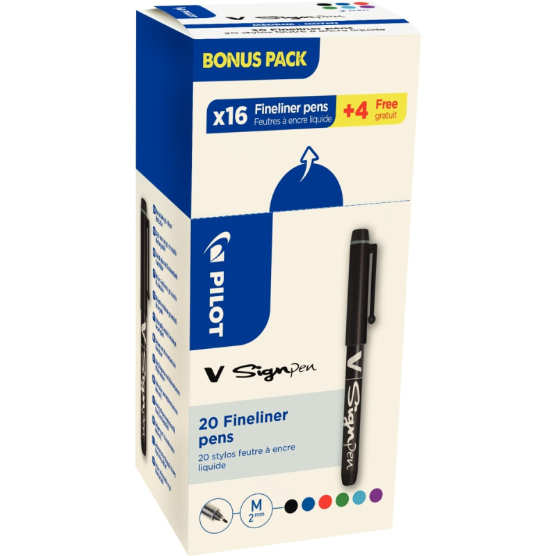Écopack de 20 feutres V-Sign assortis dont 4 gratuits