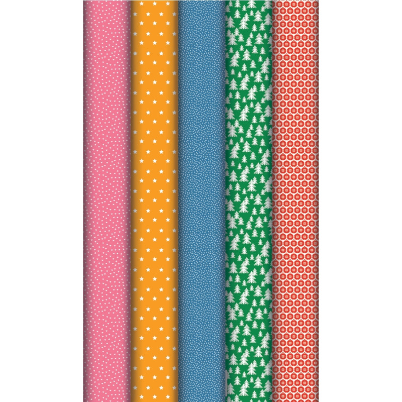 Boîte de 10 rouleaux de papier cadeau motifs assortis dimension 2m x 0