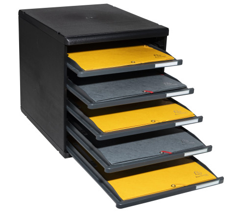 Module de classement Modulo Ecoblack 5 tiroirs ouverts