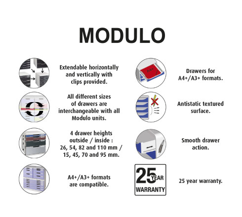 Module de classement Modulo Ecoblack 10 tiroirs ouverts