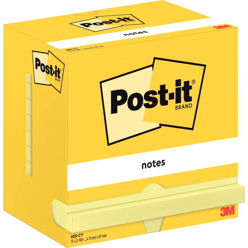 Lot de 12 blocs de 100 feuilles post-it notes 76 x 127 mm coloris jaun