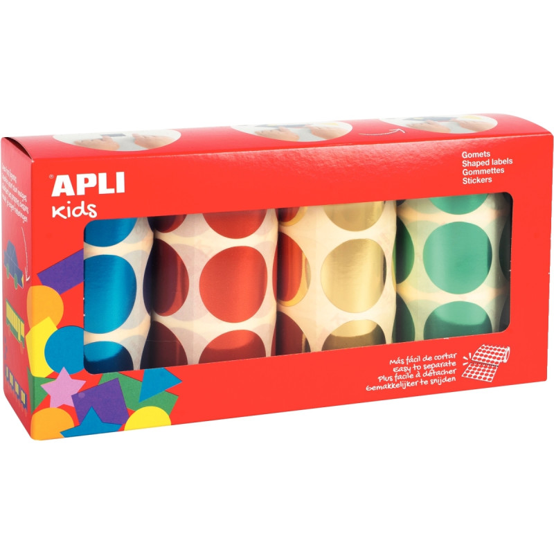 Lot de 4 rouleaux de gommettes rondes XL Ø33mm métal assorties