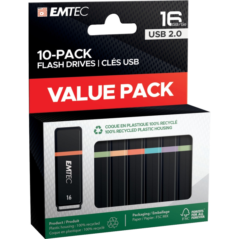 Pack de 10 clés USB 2.0 Emtec 16Go