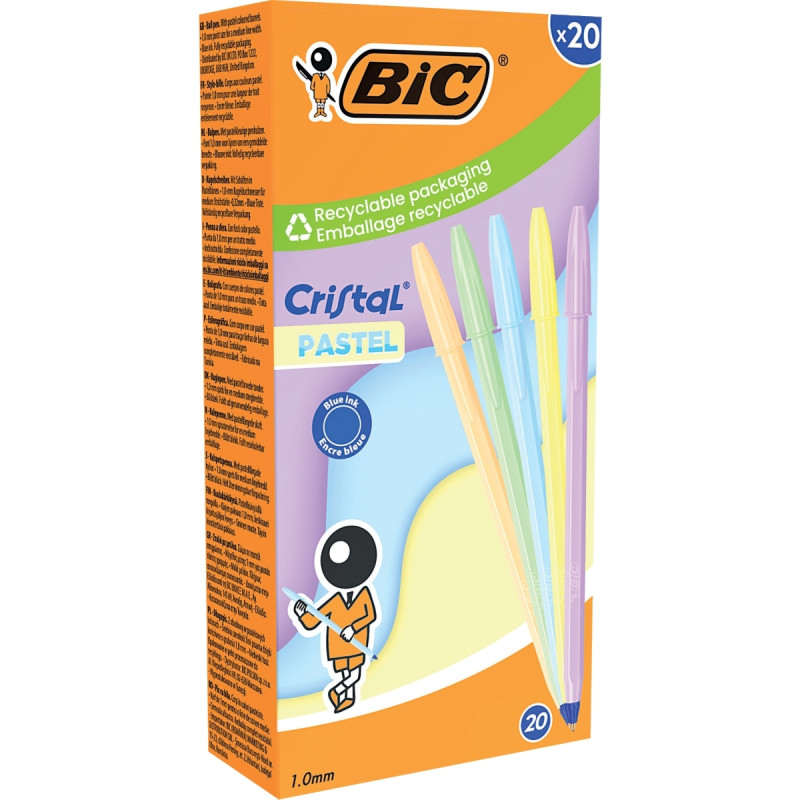 Boîte de 20 stylos bille Cristal Pastel assortis