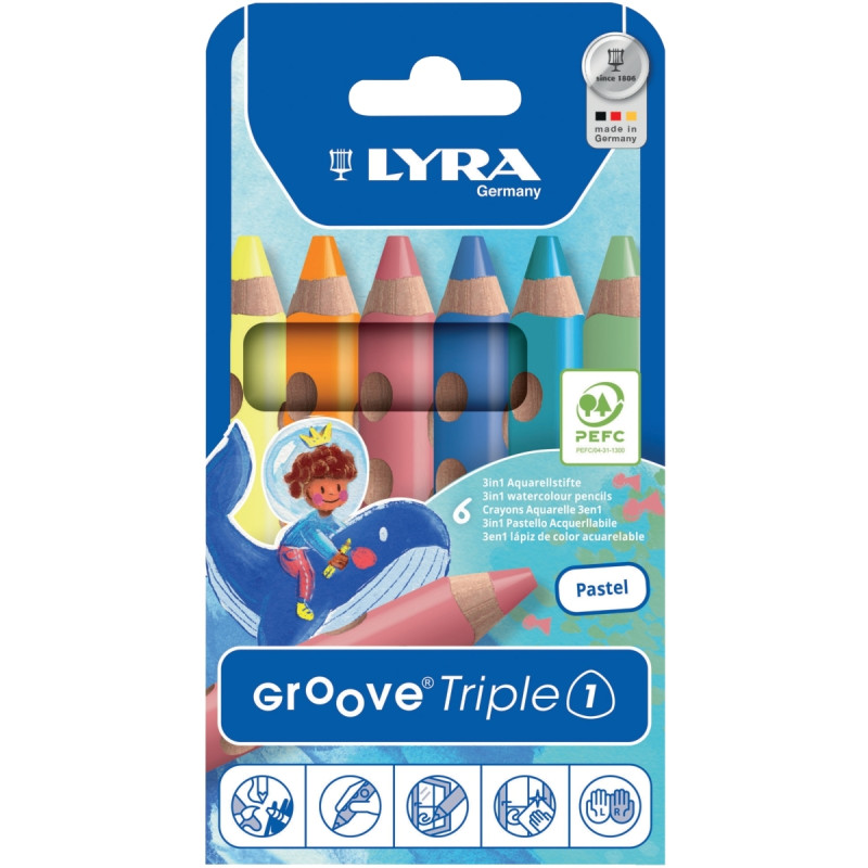 Étui de 6 crayons de couleur Groove Triple pastel