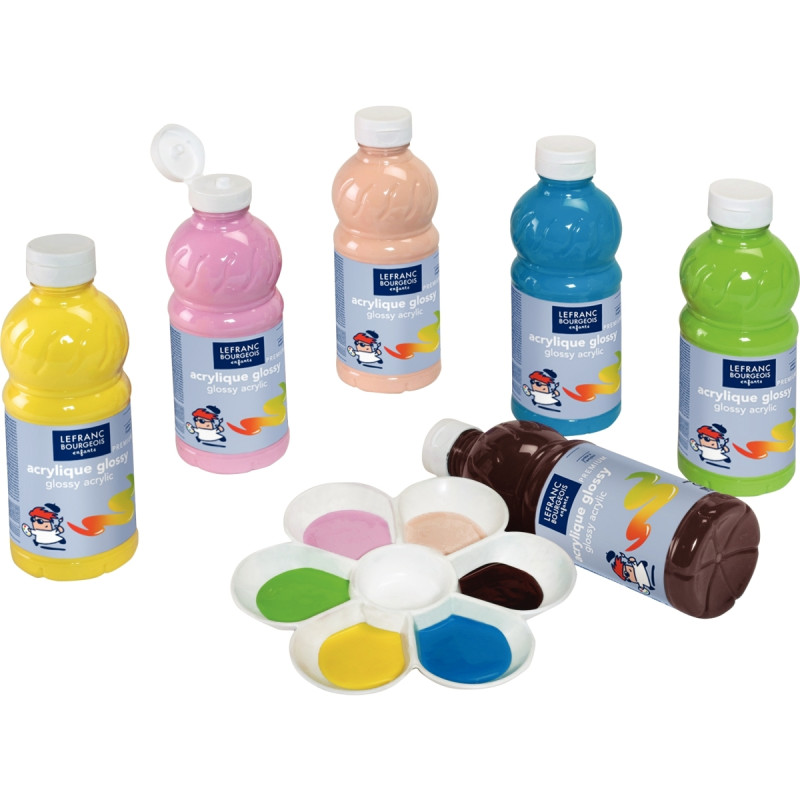 Carton de 6 flacons 500ml d'acrylique Glossy Lefranc Bourgeois, couleu