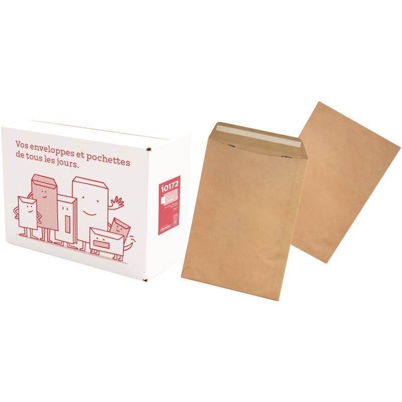 Boite de 250 pochettes kraft 229x324mm 90g bande siliconée