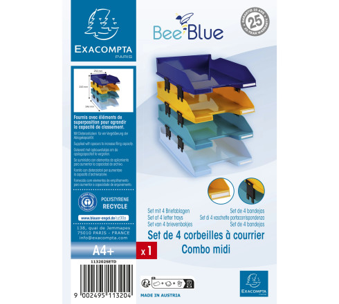 Set de 4 corbeilles-à-courrier Combo Midi Bee Blue