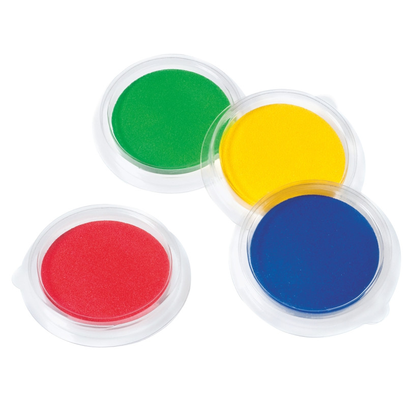 Lot de 12 encreurs, diamètre 9 cm. 4 couleurs assorties : bleu, vert,