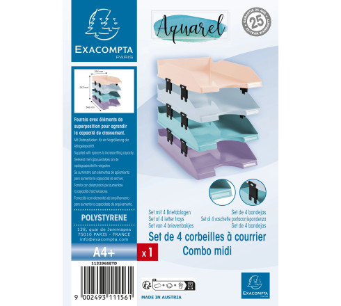 Set de 4 corbeilles-à-courrier Combo Midi Aquarel