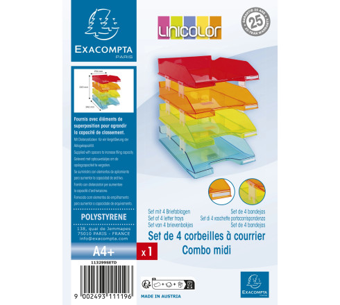 Set de 4 corbeilles-à-courrier Combo Midi transparent Linicolor
