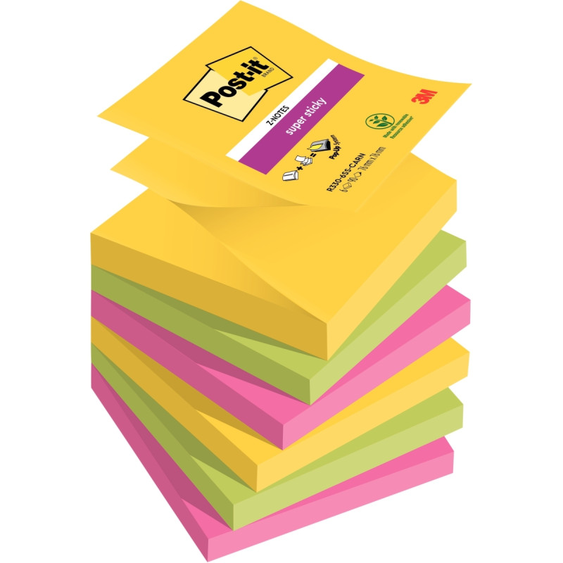 Lot de 6 blocs de 90 feuilles Z-Notes Super Sticky post-it, 76 x 76 mm