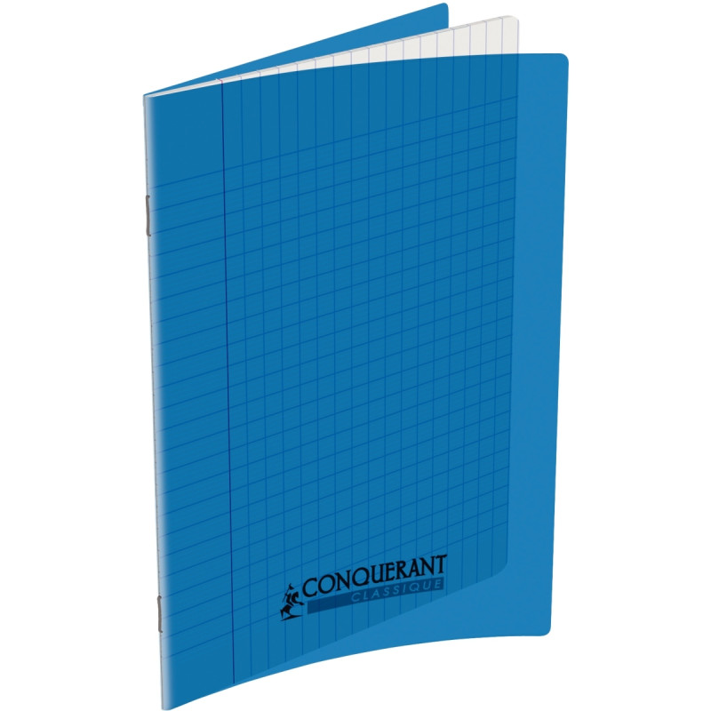 Piqûre 96 pages CONQUERANT, 17x22 cm, seyès, couv PP bleu