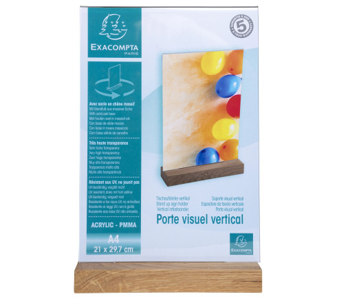 Porte-visuel avec socle en bois vertical A4