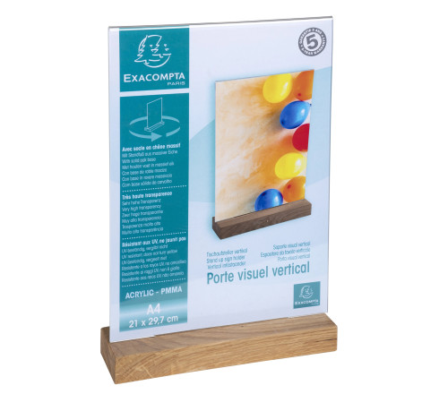 Porte-visuel avec socle en bois vertical A4
