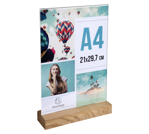 Porte-visuel avec socle en bois vertical A4