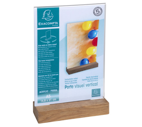 Porte-visuel avec socle en bois vertical A5