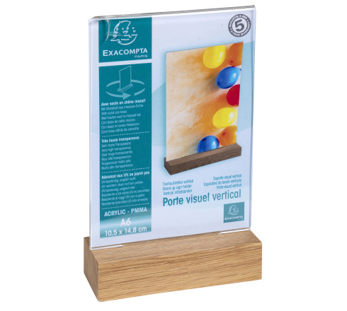 Porte-visuel avec socle en bois vertical A6