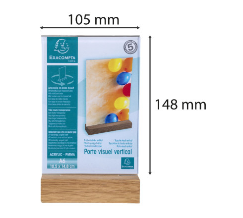 Porte-visuel avec socle en bois vertical A6