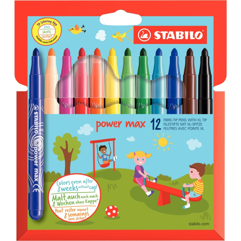 Lot de 12 pochettes de 12 feutres PowerMax assortis dont 1 gratuite