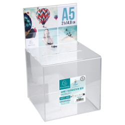 Urne transparente fermable à clé 21X21 cm avec encart A5