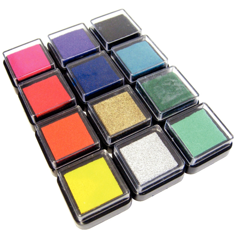 Set de 12 encreurs format 3.5x3.5cm assortis