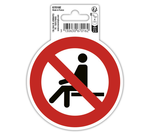 Panneau PVC adhésif antidérapant Interdit de s'assoir 10 cm