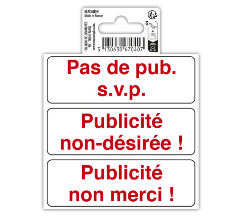 Panneau PVC adhésif antidérapant Publicité interdite 10 cm