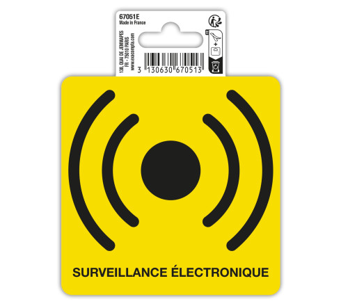 Panneau PVC adhésif antidérapant Surveillance Electronique 10x10 cm