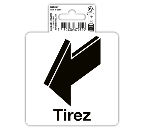 Panneau PVC adhésif antidérapant flèches tirez 10 cm