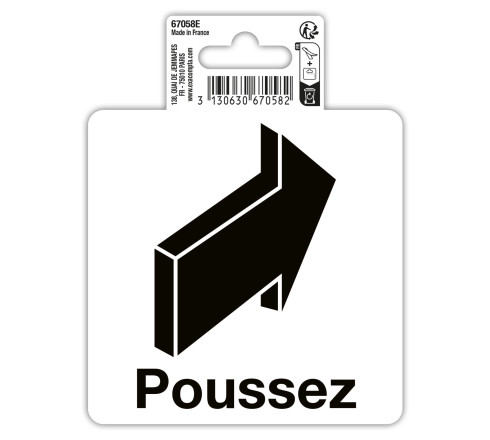 Panneau PVC adhésif antidérapant Flèche poussez 10 cm