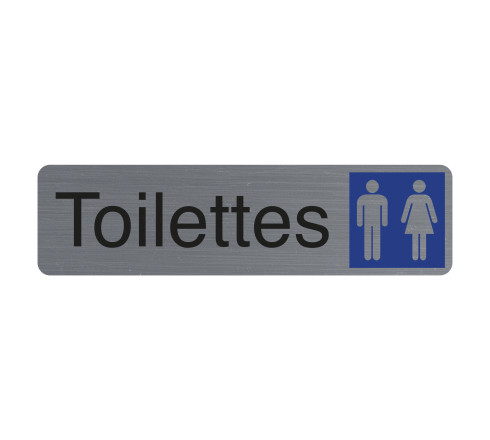 Plaque adhésive imitation aluminium Toilettes dame / homme 16,5X4,4 cm