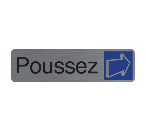 Plaque adhésive imitation aluminium Poussez 16,5X4,4 cm