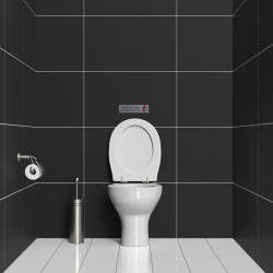 Plaque adhésive imitation aluminium Prière de ne rien jeter dans ces wc 16,5X4,4 cm