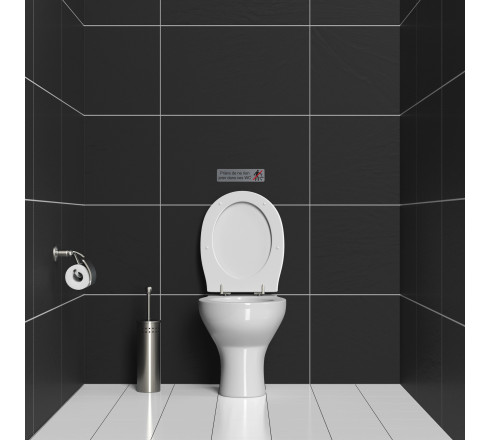 Plaque adhésive imitation aluminium Prière de ne rien jeter dans ces wc 16,5X4,4 cm