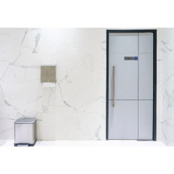 Plaque adhésive imitation aluminium Toilettes dame 16,5X4,4 cm