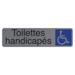 Plaque adhésive imitation aluminium Toilettes handicapés 16,5X4,4 cm