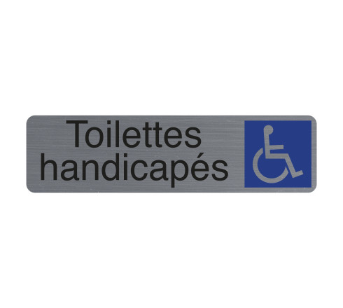 Plaque adhésive imitation aluminium Toilettes handicapés 16,5X4,4 cm