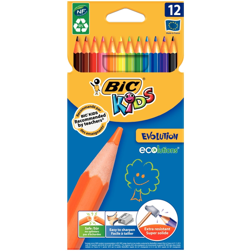 Lot de 12 pochettes de 12 crayons de couleur Évolution dont 3 gratuite