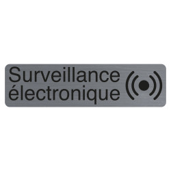 Plaque adhésive imitation aluminium Surveillance électronique 16,5X4,4 cm