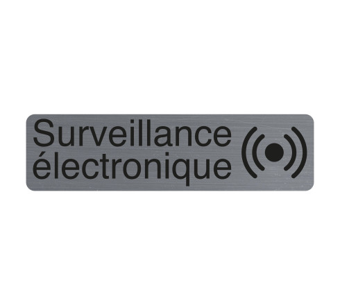 Plaque adhésive imitation aluminium Surveillance électronique 16,5X4,4 cm