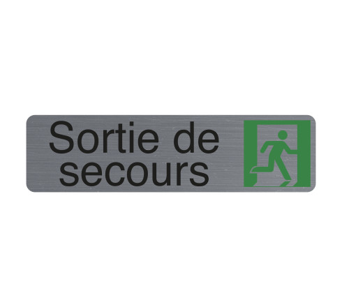 Plaque adhésive imitation aluminium Sortie de secours 16,5X4,4 cm