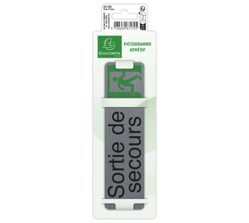 Plaque adhésive imitation aluminium Sortie de secours 16,5X4,4 cm