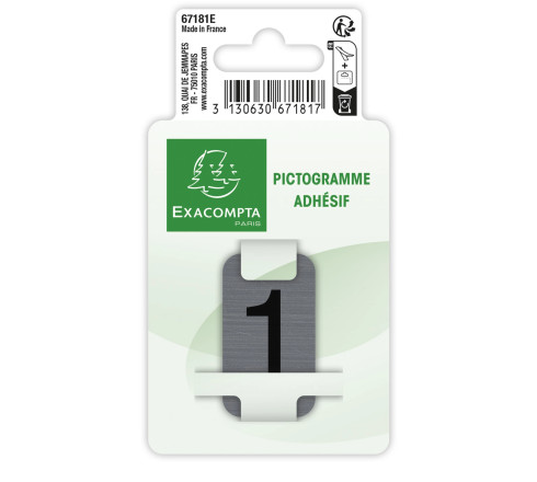 Plaque adhésive imitation Aluminium Chiffre 1 2,5x4,4 cm