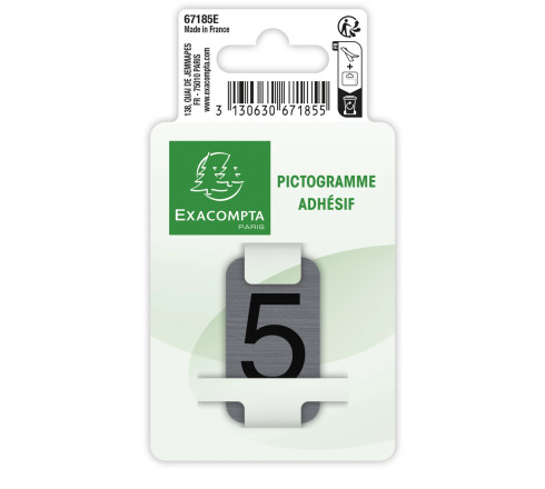 Plaque adhésive imitation Aluminium Chiffre 5 2,5x4,4 cm