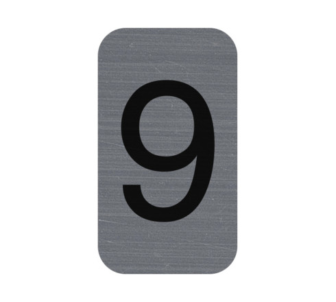 Plaque adhésive imitation Aluminium Chiffre 9 2,5x4,4 cm