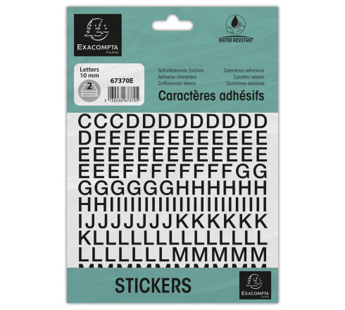 Pochette de lettres adhésives noires A-Z 10 mm