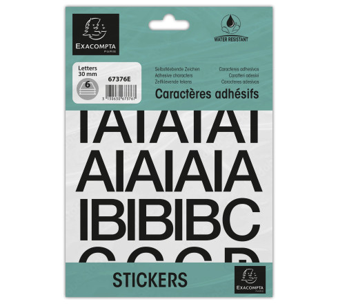 Pochette de lettres adhésives noires A-Z 30 mm