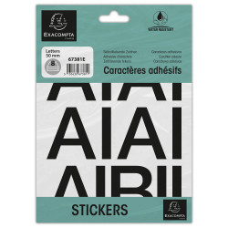 Pochette de lettres adhésives noires A-Z 50 mm